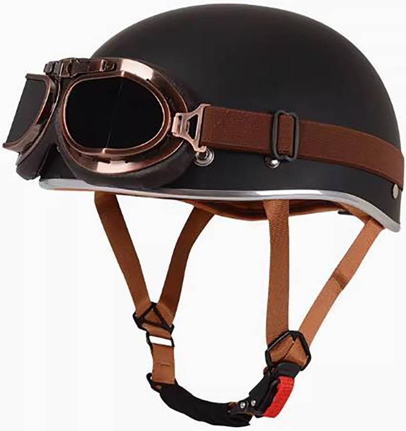 Open Face Motorrad Helm, DOT/ECE Genehmigt Halbschalenhelm, Retro Motorrad Halbhelm Mit Brille, Schnellverschluss Schnalle, Erwachsene Halbschale Jet-Helm, Scooter-Helm 6,M=57-58CM von stdpcxz