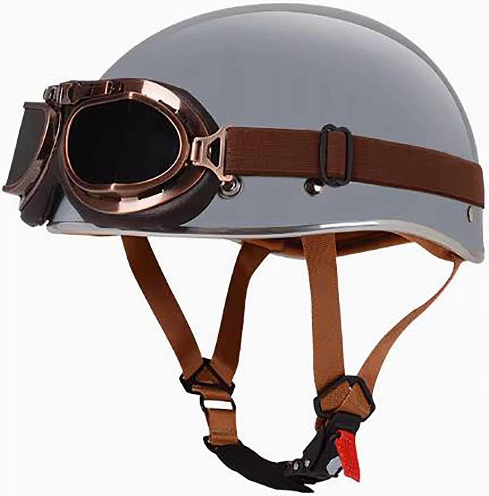 Open Face Motorrad Helm, DOT/ECE Genehmigt Halbschalenhelm, Retro Motorrad Halbhelm Mit Brille, Schnellverschluss Schnalle, Erwachsene Halbschale Jet-Helm, Scooter-Helm 9,L=59-60CM von stdpcxz