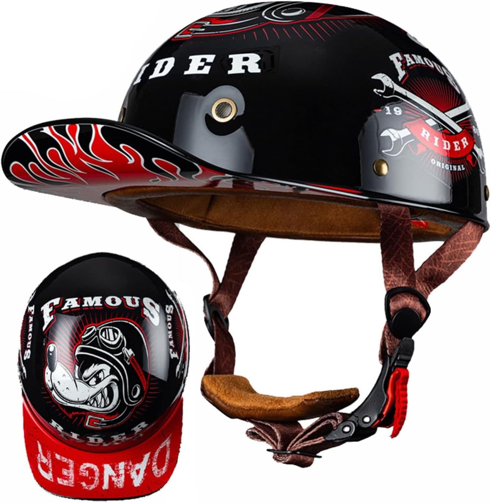 Retro Halbschalenhelm Motorrad-Helm Mit ECE-Zulassung Vintage Baseball Cap Schnellverschluss-Schnalle Jethelme Cruiser Chopper Scooter Helm Herren Damen Brain-Cap Helm 9,M von stdpcxz