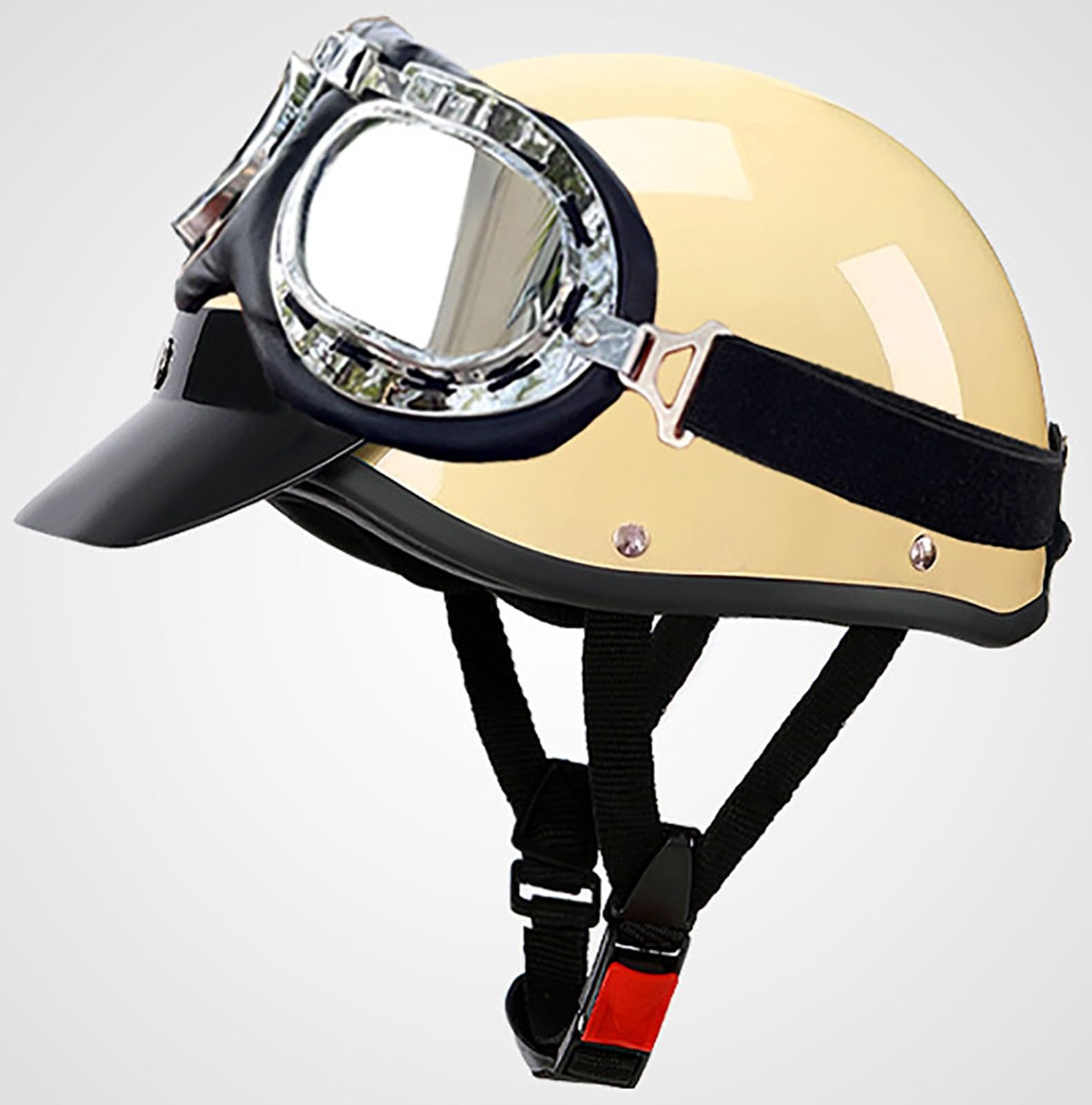 Retro Halbschalenhelm Motorradhelm Jethelm Mit Visier DOT/ECE-Zulassung Mopedhelm Motorradkreuzer-Rollerhelm Anti-Collision Helm Straße Fahrrad Helm Für Erwachsene Herren Damen 6,55-62CM von stdpcxz