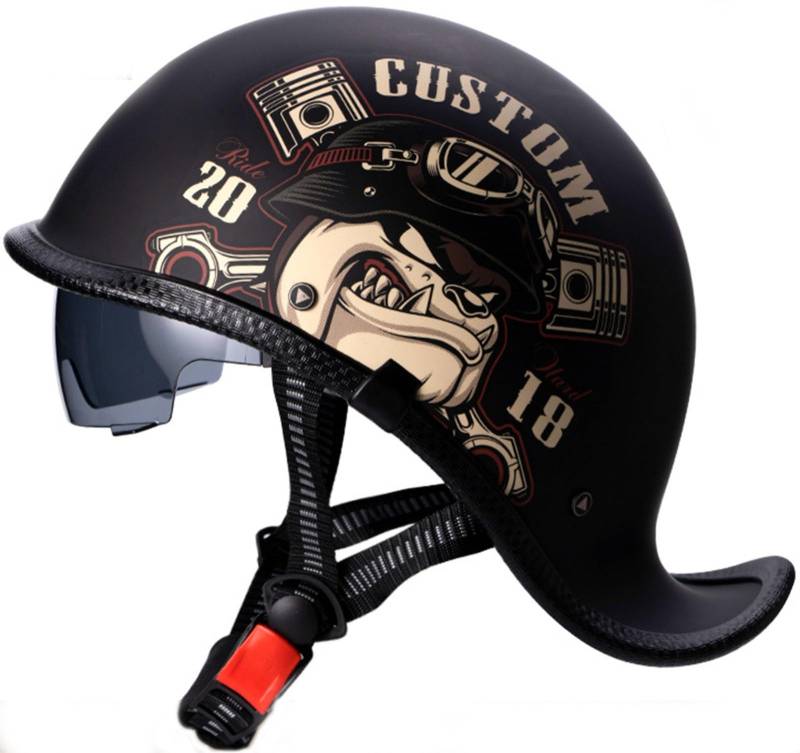 Retro Motorrad Halbhelme, Brain-Cap, Halbschale, Jet-Helm, Roller-Helm, Halbschalenhelm Mit ECE-Zertifizierung Scooter-Helm Mofa-Helm, Für Damen Und Herren Mit Built-In Visier 1,M von stdpcxz