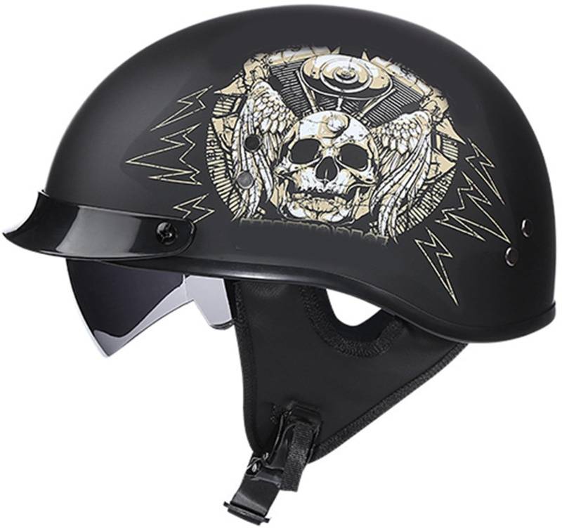 Retro Motorrad Halbhelme, Brain-Cap Halbschale, Jet-Helm, Roller-Helm Halbschalenhelm Mit ECE-Zertifizierung Scooter-Helm Mofa-Helm, Für Damen Und Herren Mit Built-In Visier 1,M von stdpcxz