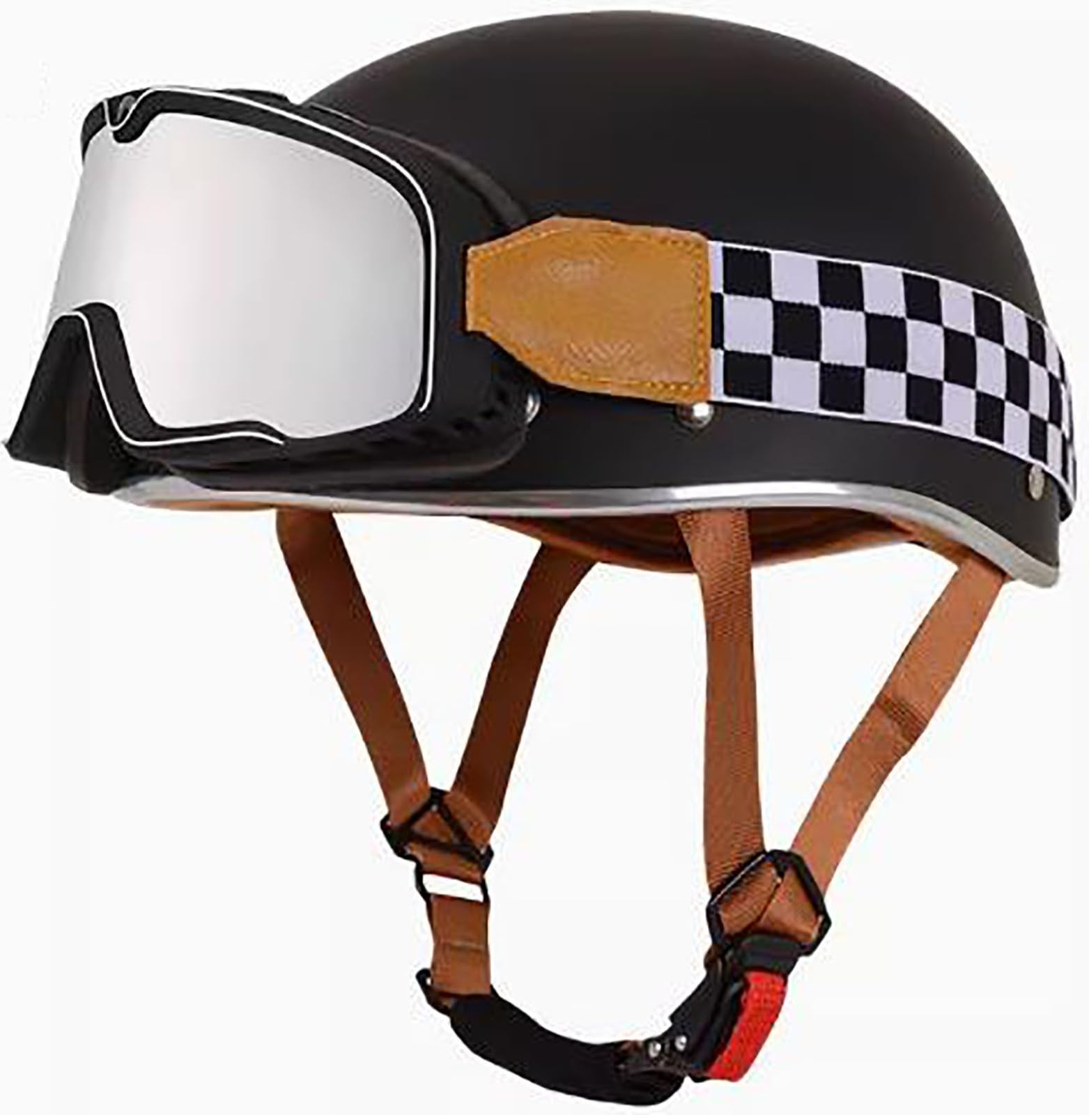 Retro Motorrad Halbhelme Motorradhelm Für Herren Und Damen DOT/ECE-Zertifizierung Jethelm Mit Schutzbrille Halbschalenhelm Offenem Helm Für Bike Cruiser Chopper Moped Scooter 8,L=59-60CM von stdpcxz