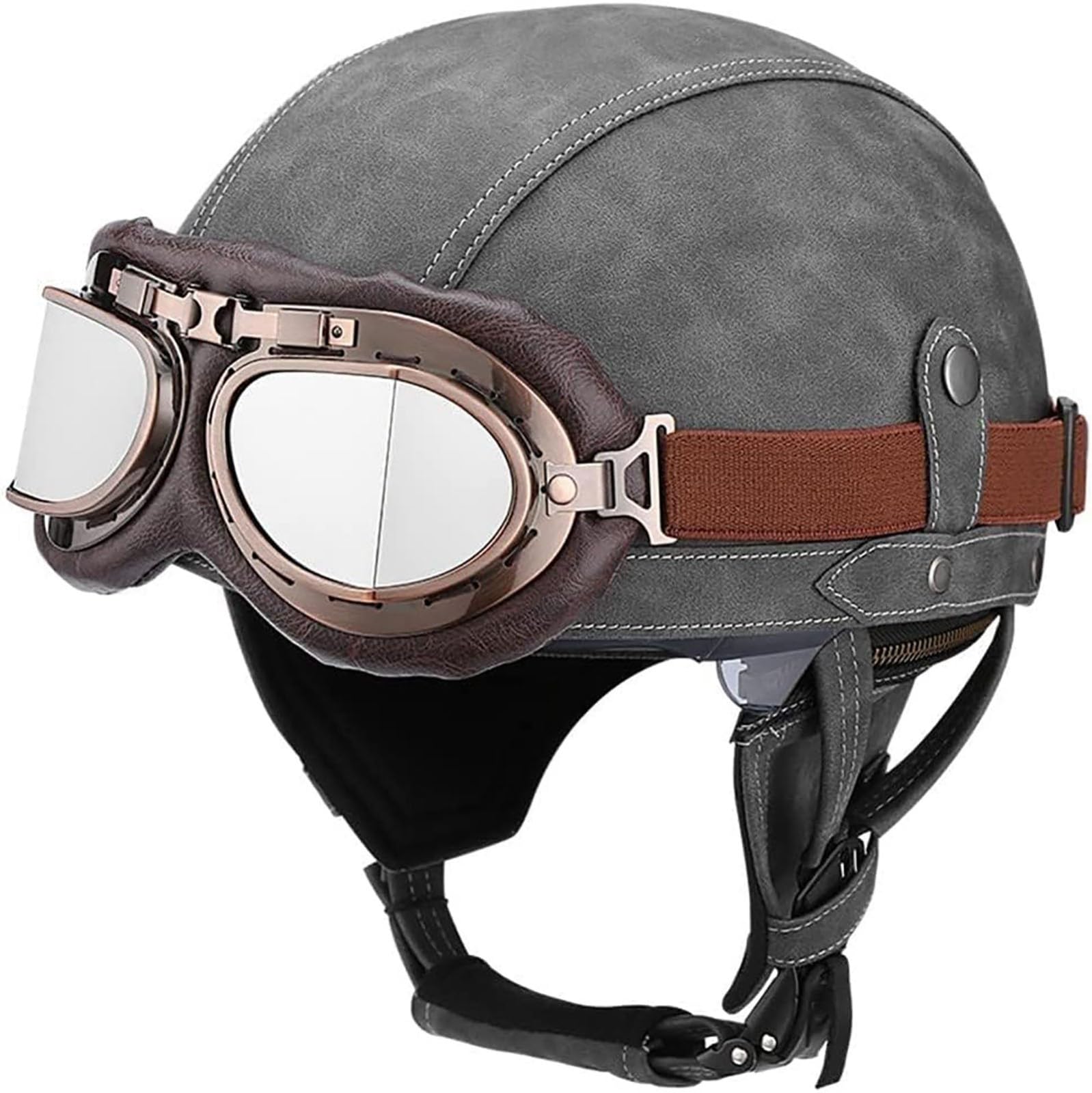 Retro Motorrad Halbschalenhelm, Leder Halbhelme, Anti-Collision Helm Mit Visier, Deutscher Stil Motorradhelm, DOT/ECE-Zertifizierung Jethelme, Erwachsene Herren Damen Rollerhelm 15,M=57-58CM von stdpcxz