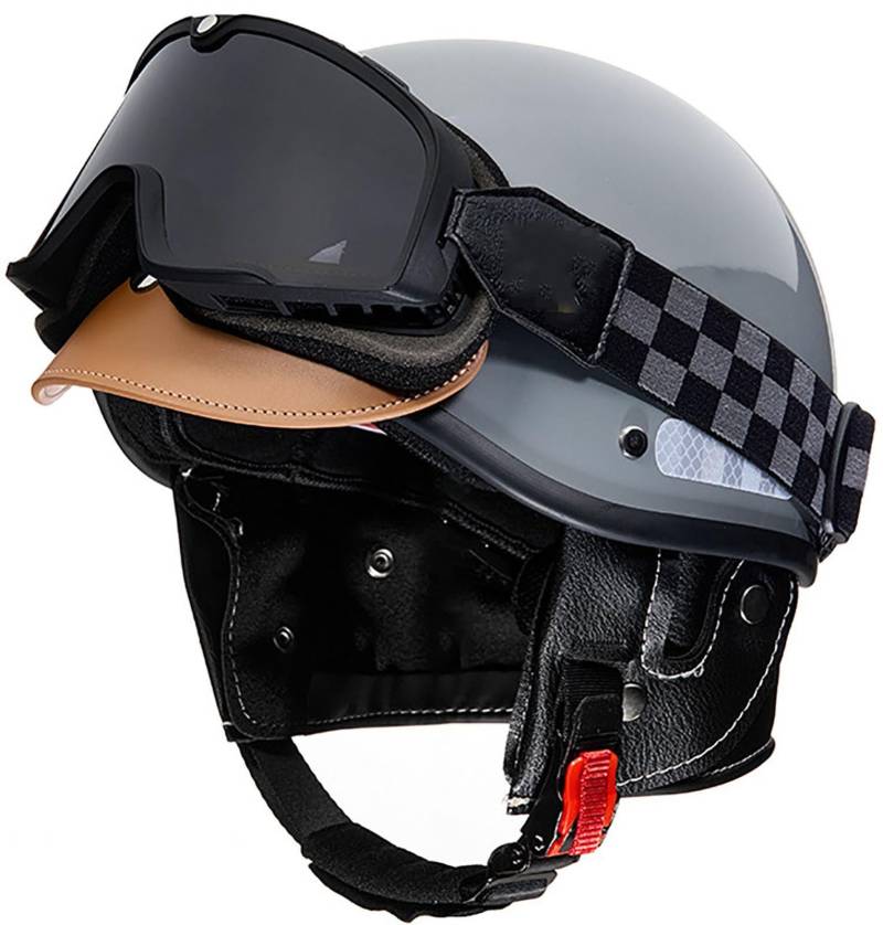 Retro Motorrad Halbschalenhelm, Motorradhelm Mit ECE-Zulassung Jethelme Mit Brille, Roller Cruiser Chopper Anti-Collision Helm, Jethelme, Scooter Helm Für Damen Herren Erwachsene 10,58-62cm von stdpcxz