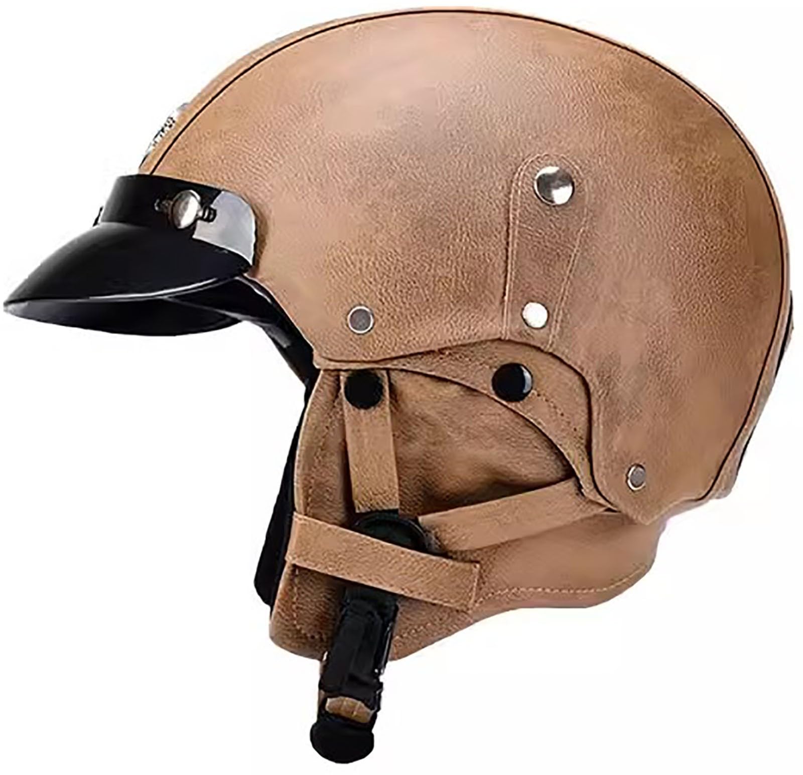 Retro Motorrad Halbschalenhelm Mit ECE-Zulassung Jethelme Vintage Leder Motorradhelm Herren Damen Brain-Cap Helm Roller Helm Für Cruiser Chopper Scooter Helm 3,55-62CM von stdpcxz