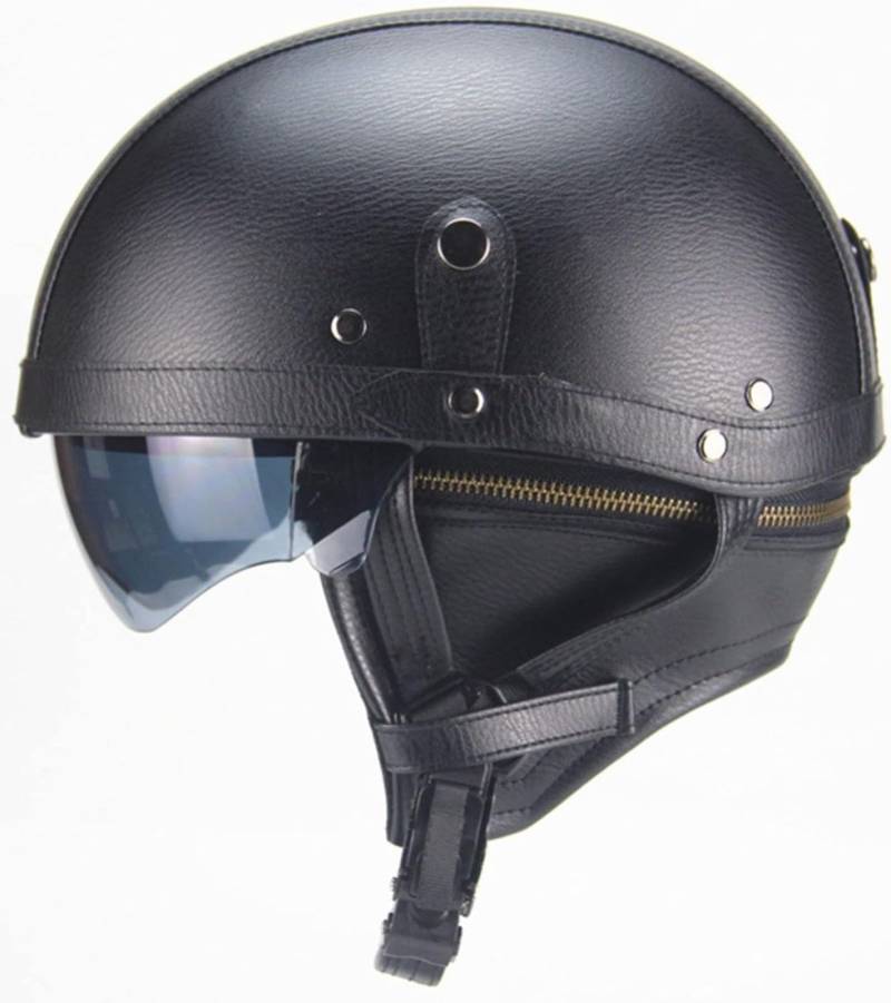 Retro Motorradhelm, Offener Halbschale Jet-Helm Mit Visier , ECE Zulassung Über Frauen Und Herren, ABS-Helm Mit Schnellverschluss-Schnalle , Sturzhelm, Für Cruiser Chopper Scooter 1,L=59-60CM von stdpcxz