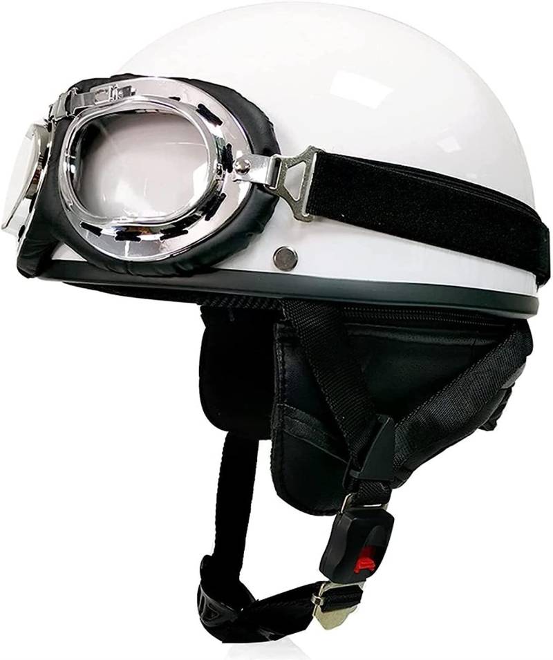 Retro Motorradhelm Herren Damen ECE Zulassung Halbschale Jet-Helm Mit Schutzbrille Halbschalehelm Schnellverschluss-Schnalle Sturzhelm Roller Helm Für Cruiser Chopper Biker 1,M von stdpcxz