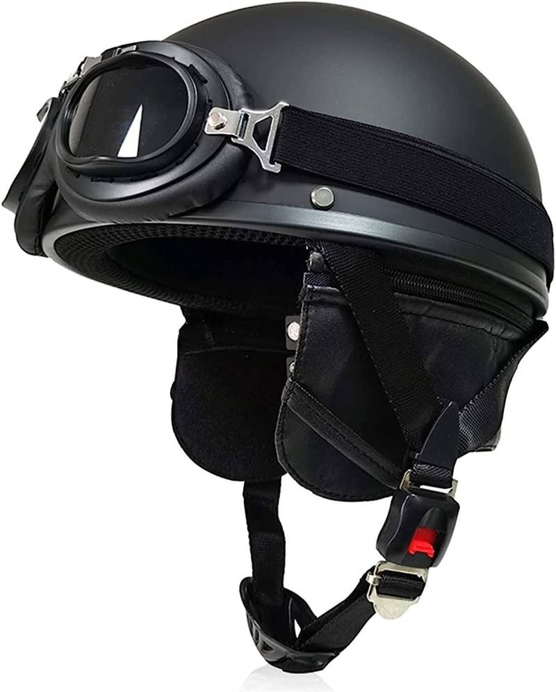 Retro Motorradhelm Herren Damen ECE Zulassung Halbschale Jet-Helm Mit Schutzbrille Halbschalehelm Schnellverschluss-Schnalle Sturzhelm Roller Helm Für Cruiser Chopper Biker 4,L von stdpcxz