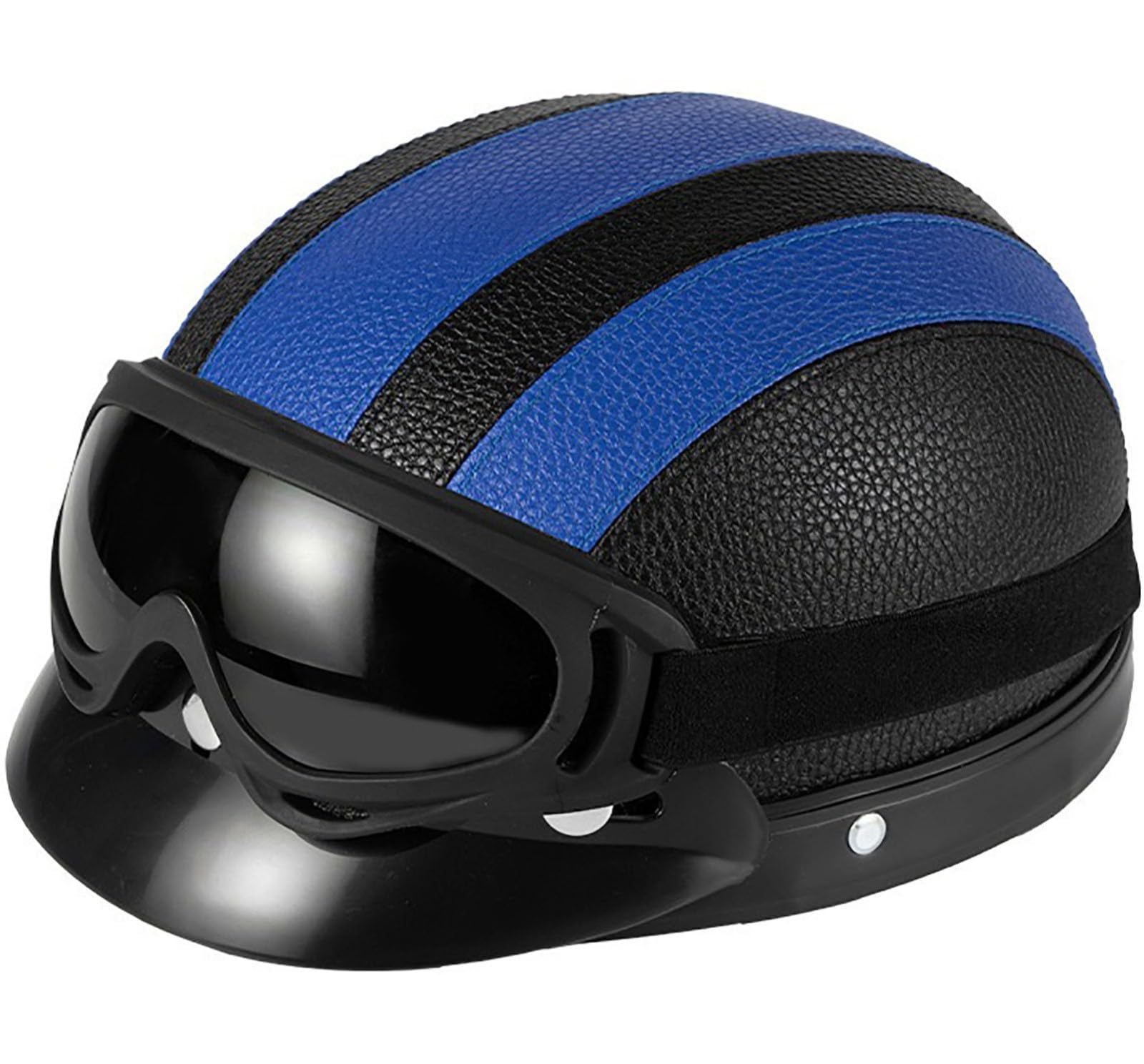 Retro Motorradhelm Scooter-Helm DOT/ECE Genehmigt Leder Halbschalenhelm, Open Face Helm Mit Brille, Schnellverschluss Schnalle, Erwachsene Halbschale Jet-Helm Für Männer Und Frauen 10,55-62CM von stdpcxz