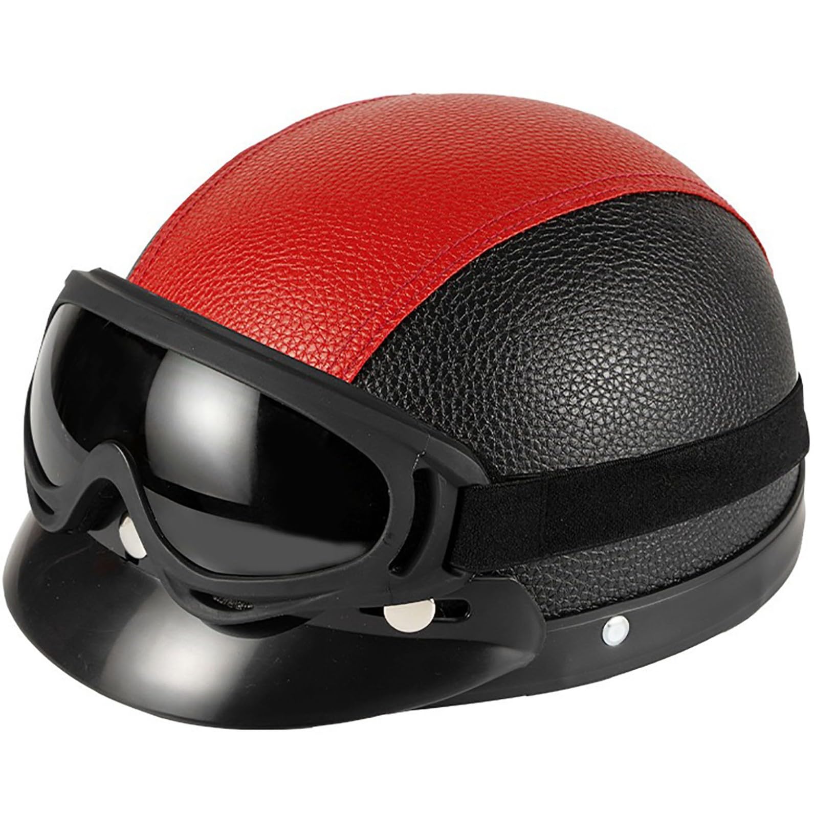 Retro Motorradhelm Scooter-Helm DOT/ECE Genehmigt Leder Halbschalenhelm, Open Face Helm Mit Brille, Schnellverschluss Schnalle, Erwachsene Halbschale Jet-Helm Für Männer Und Frauen 2,55-62CM von stdpcxz