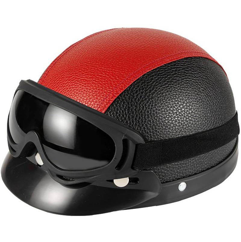 Retro Motorradhelm Scooter-Helm DOT/ECE Genehmigt Leder Halbschalenhelm, Open Face Helm Mit Brille, Schnellverschluss Schnalle, Erwachsene Halbschale Jet-Helm Für Männer Und Frauen 2,55-62CM von stdpcxz