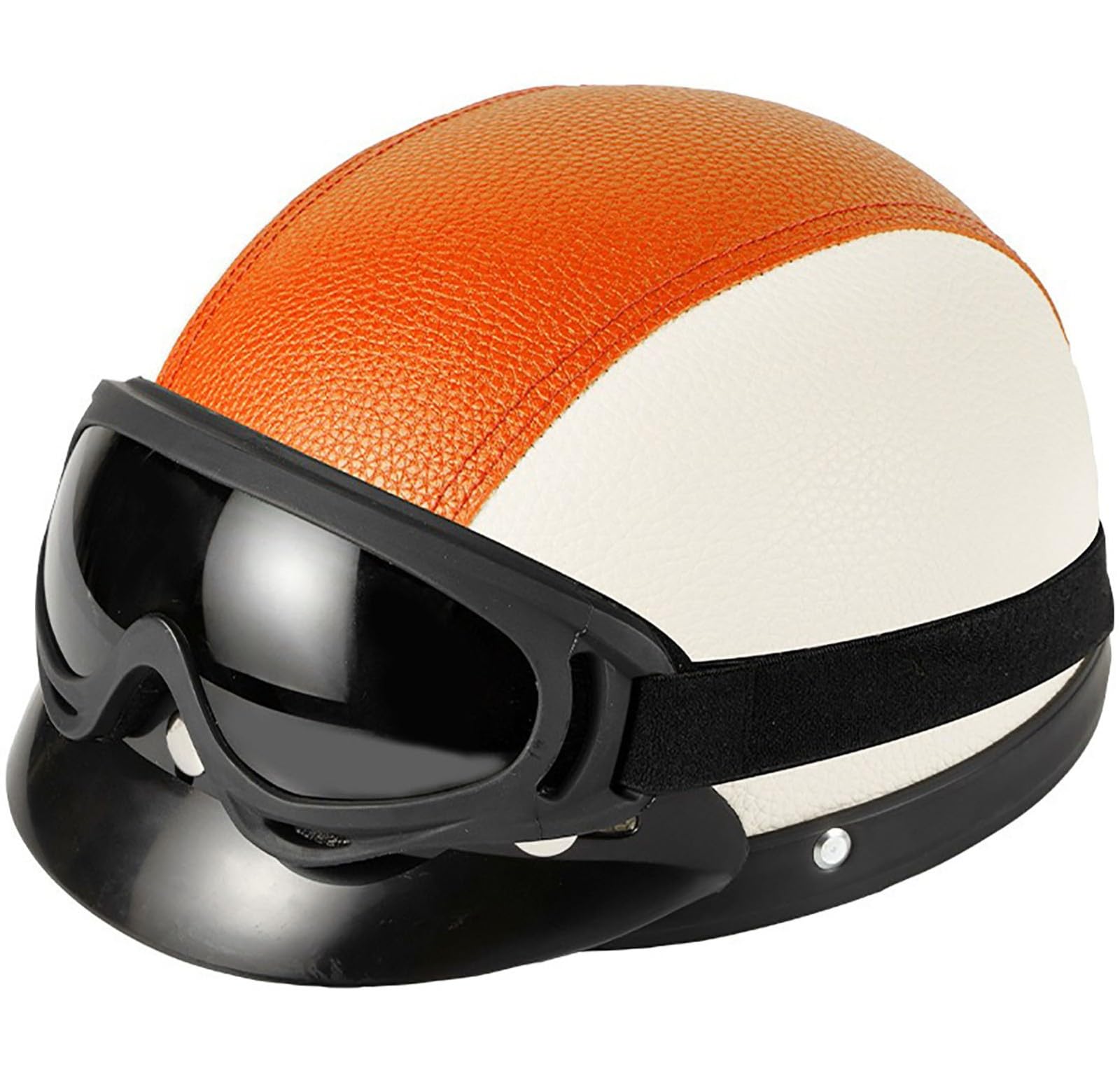 Retro Motorradhelm Scooter-Helm DOT/ECE Genehmigt Leder Halbschalenhelm, Open Face Helm Mit Brille, Schnellverschluss Schnalle, Erwachsene Halbschale Jet-Helm Für Männer Und Frauen 3,55-62CM von stdpcxz