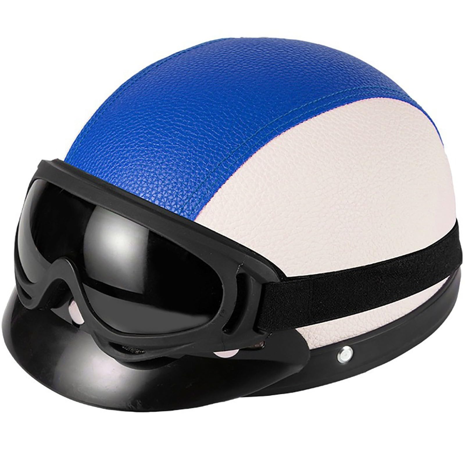 Retro Motorradhelm Scooter-Helm DOT/ECE Genehmigt Leder Halbschalenhelm, Open Face Helm Mit Brille, Schnellverschluss Schnalle, Erwachsene Halbschale Jet-Helm Für Männer Und Frauen 4,55-62CM von stdpcxz