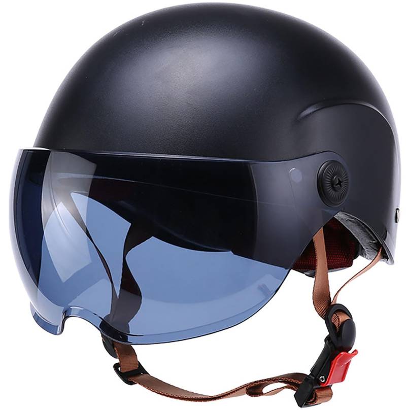 Retro Oldtimer Halbschale Jet-Helm DOT/ECE-Zulassung Motorrad-Helm Brain-Cap Helm Mit Sonnenblende Roller-Helm Scooter-Helm Retro Motorrad Half Helm Herren Damen 1,55-62cm von stdpcxz