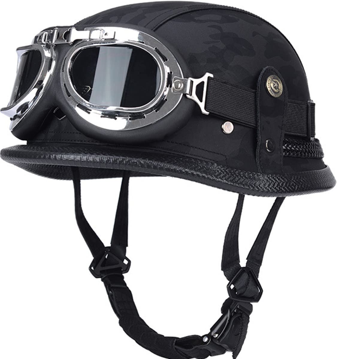 Retro Oldtimer Halbschale Jet-Helm Motorrad-Helm Brain-Cap,DOT/ECE-Zulassung Roller-Helm Scooter-Helm Retro Motorrad Half Helm Herren Damen 9,L von stdpcxz