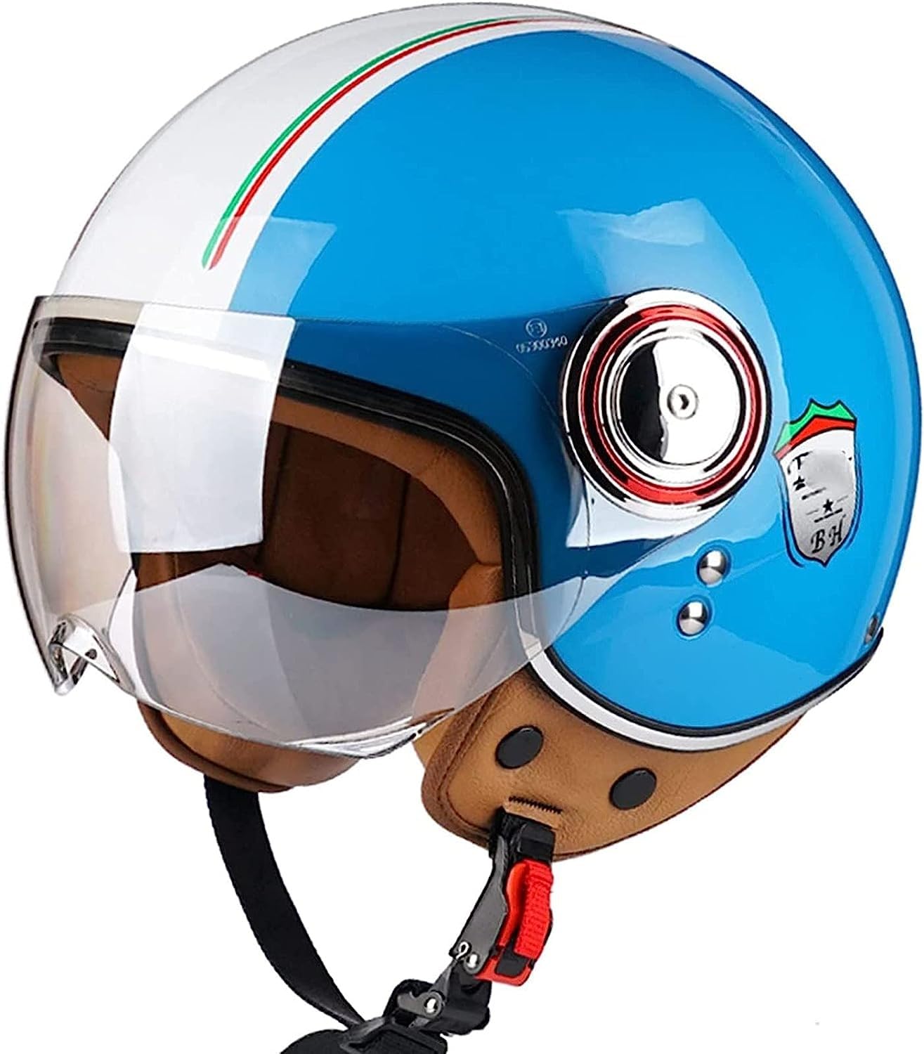 Sommer Vintage Motorrad Open Face Helm Vintage Roller Helm Damen Herren Retro Motorradhelm Halbhelm Mit Sonnenblende Vespa Jet-Helm Für Cruiser Motobike DOT Approved 3,L von stdpcxz