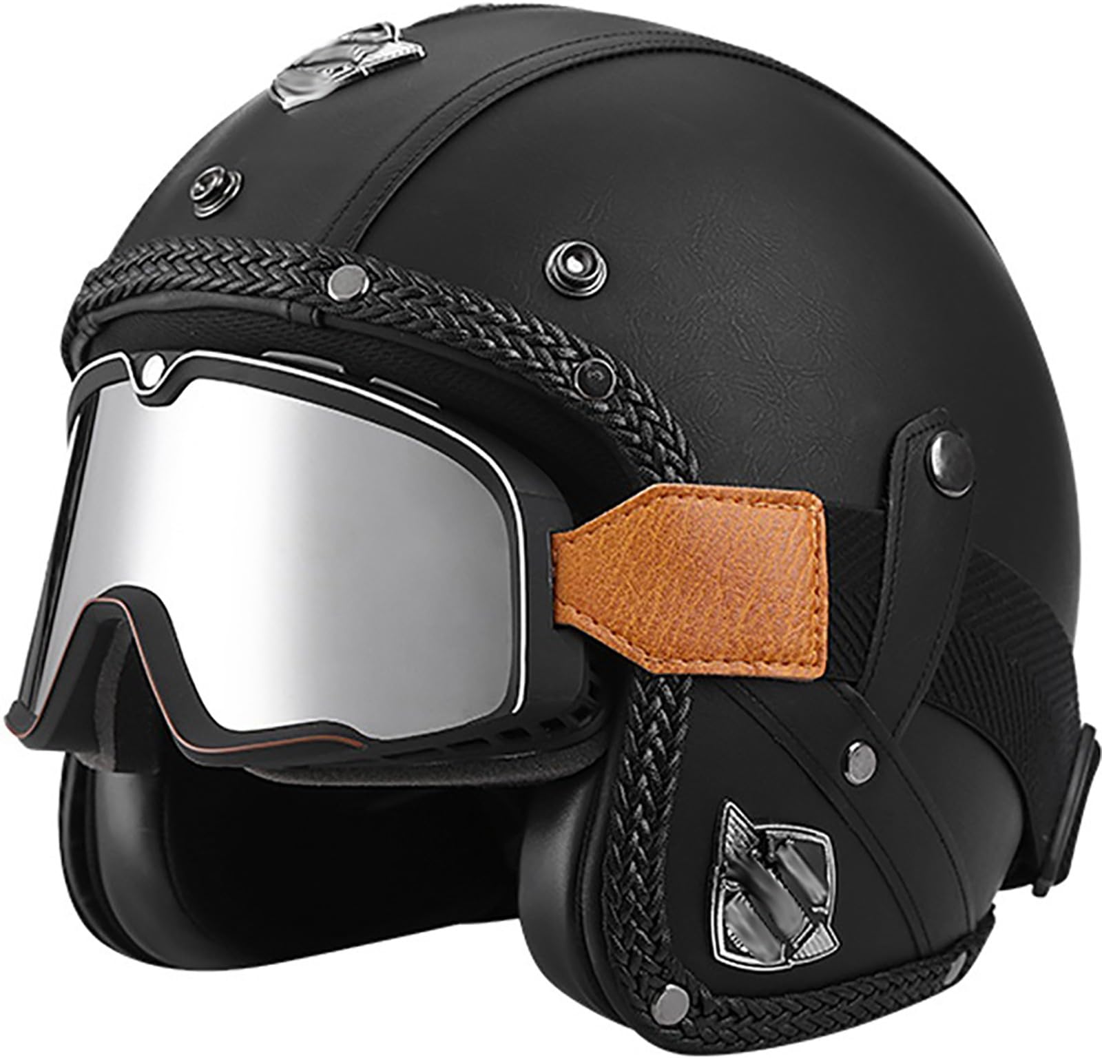 Vintage Motorradhalbhelm, Jet-Helm Mofa-Helm ECE-Zugelassener, Rollerhelm Mit Visier, Herren Damen Brain Cap Bobber Helm Retro Piloten-Halbschalenhelm Für Cruiser Chopper 4,S von stdpcxz