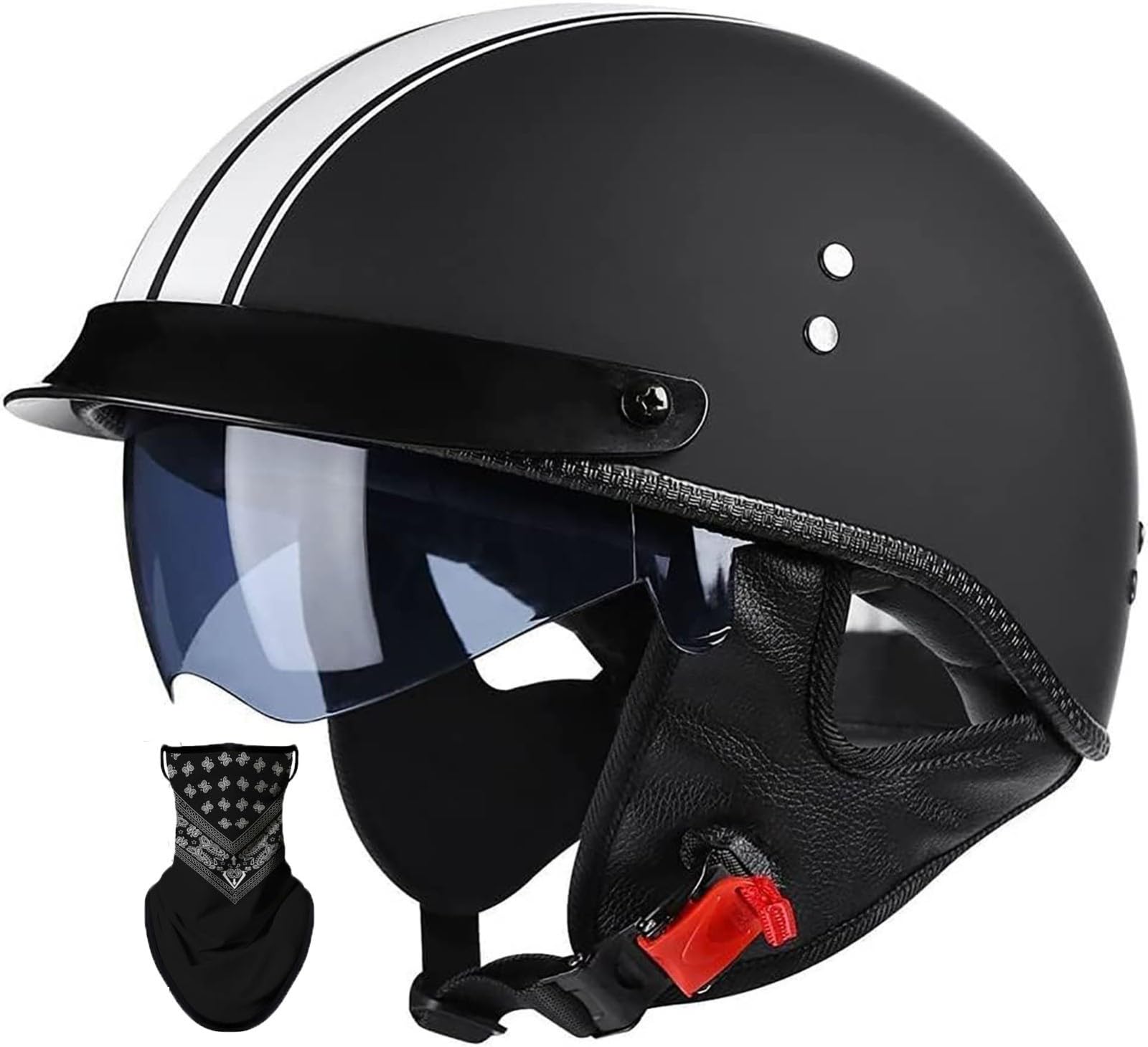 Vintage Motorradhelm Mit ECE-Zulassung Halbschalenhelm Für Herren Damen Jethelme Brain-Cap Retro Halbschalenhelm Für Elektromotorräder Mofa-Helm Chopper Cruiser Motorroller 1,M=57-58CM von stdpcxz