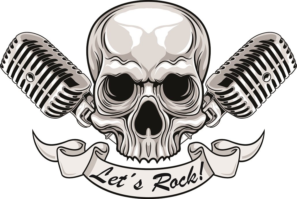 Let's Rock Skull Aufkleber Sticker Schädel Totenkopf Musik Bands Rock 'n' Roll Mikrofon Rockabilly Oldschool ca. 12x8 cm von sticker-dealer