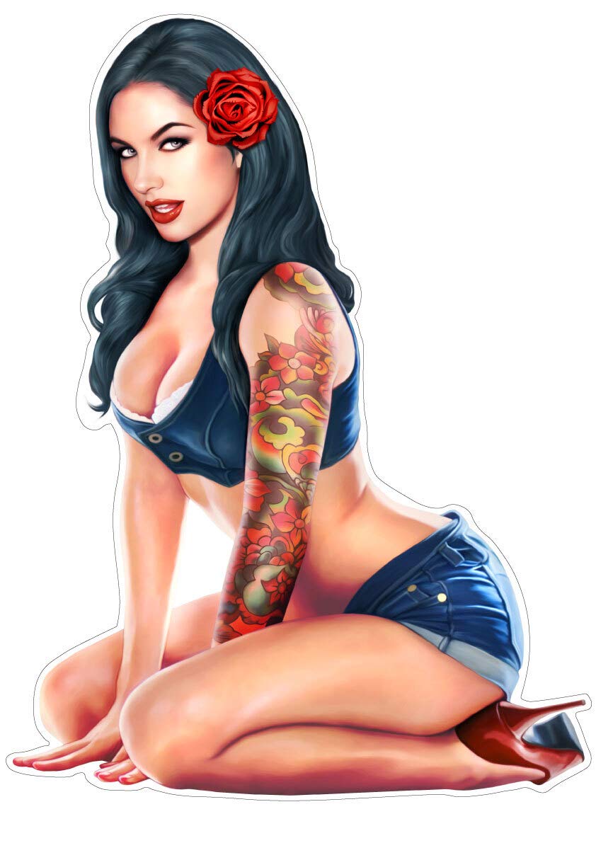 Pinup Aufkleber Black Rose Schönheit Girl Sticker Nose Art Tattoos von sticker-dealer