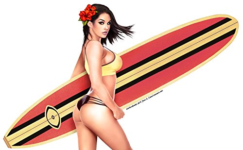 Surfer Pinup Girl Aufkleber Sticker Surfbrett Sonne Sand Meer ca. 15x9 cm Sexy Hawaii Autoaufkleber Urlaub Fun von sticker-dealer