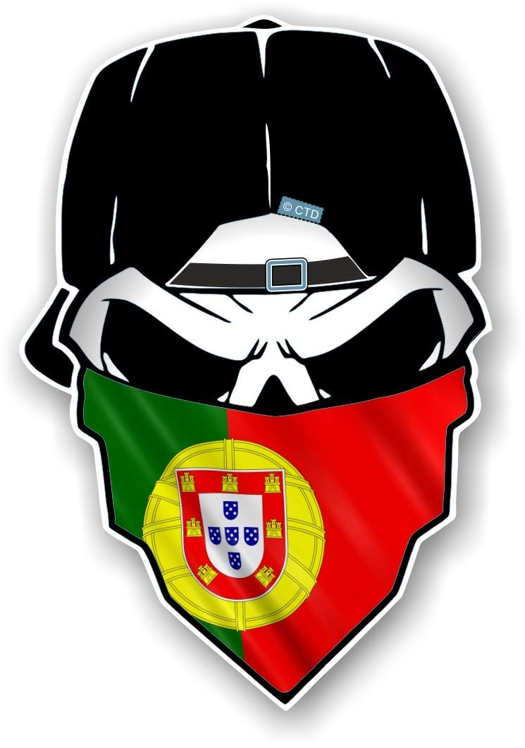 Gothic Biker Totenkopf mit Bandana & Portugal Portugiesisch Flagge Vinyl Autosticker Aufkleber 85x125mm von Bskeye