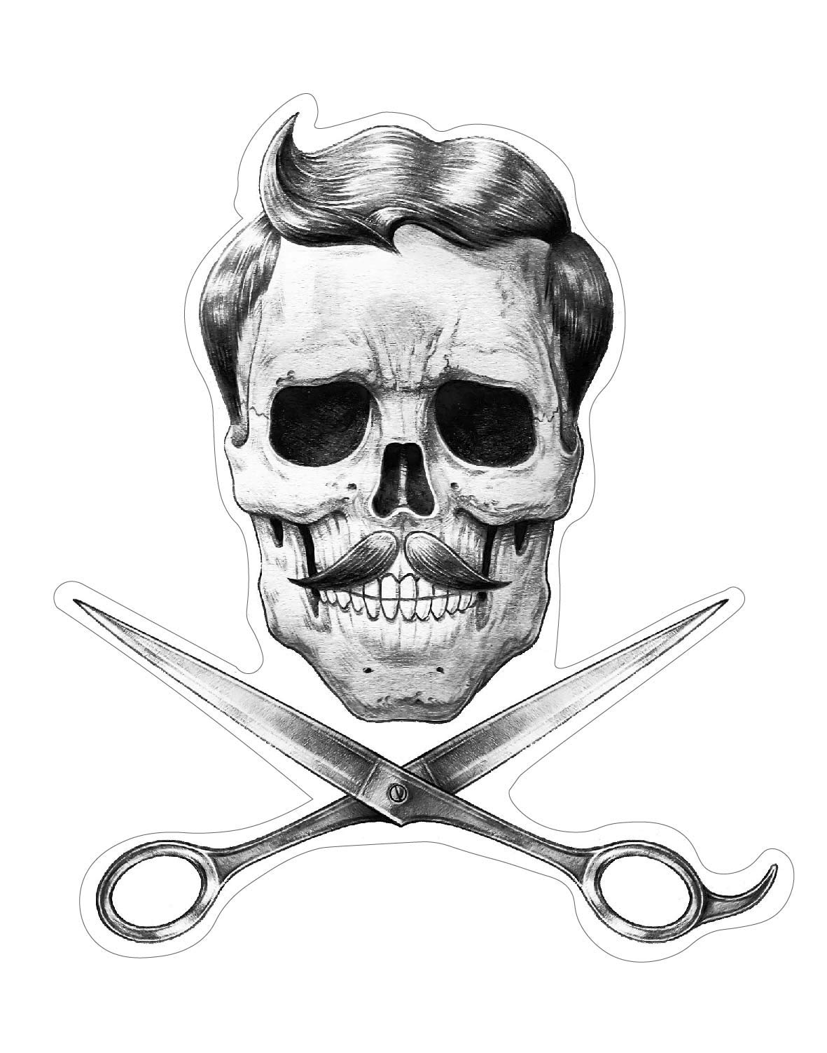 Barber Skull Aufkleber Sticker Barbier Schädel Totenkopf Bart Barbershop Schere Rasiermesser Frisör Salon Gentlemen von stickerdealer_chupacabra