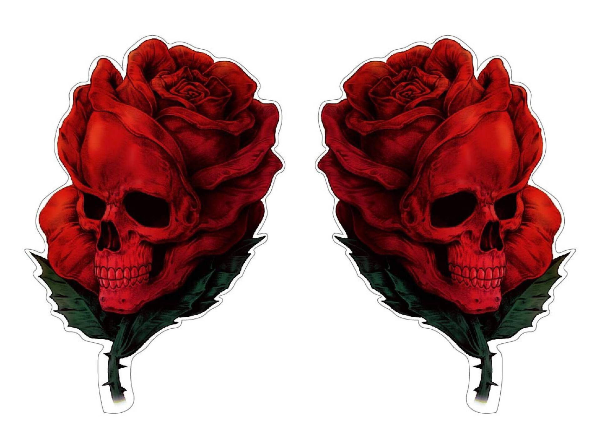 Rose Skull Aufkleber Sticker 2-er Set Schädel Totenkopf Blumen Autoaufkleber Rosen Stickerbomb je ca. 12x8 cm von stickerdealer_chupacabra