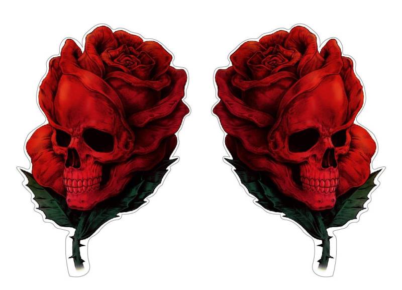 Rose Skull Aufkleber Sticker 2-er Set Schädel Totenkopf Blumen Autoaufkleber Rosen Stickerbomb je ca. 12x8 cm von stickerdealer_chupacabra