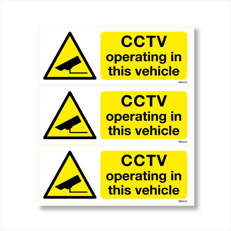 3er Pack CCTV kamera im fahrzeug selbstklebend vinyl aufkleber 8x3cm auto taxi bus schild Aufkleber von stika.co