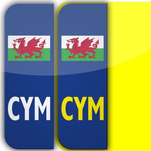 stika.co Wales CYM Aufkleber für Nummernschild, selbstklebend, Vinyl-Sticker, Motiv walisische Flagge, 2 Stück von stika.co
