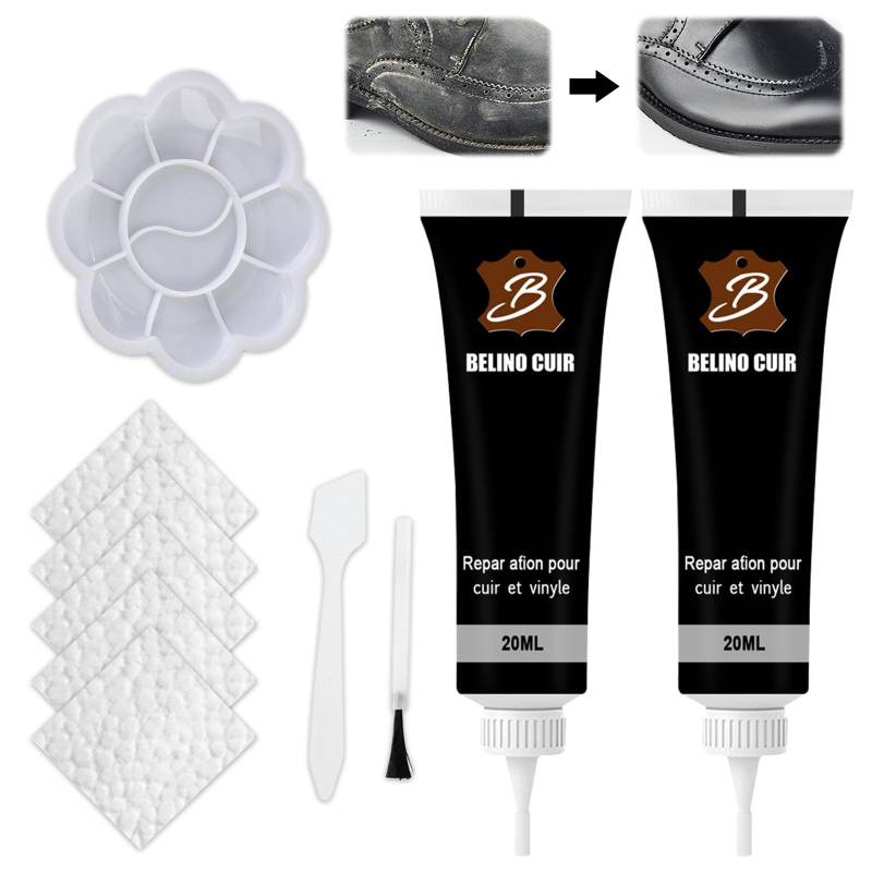 2 Stück Kunstleder Reparaturset, Leder Reparatur Set, Lederreparatur Creme, 20ml Flüssigleder Reparatur Set, Leder Restaurator Kunstleder Pflege Auto für Autositze Sofas Verschleiß Reparatur (Schwarz) von stroyayo