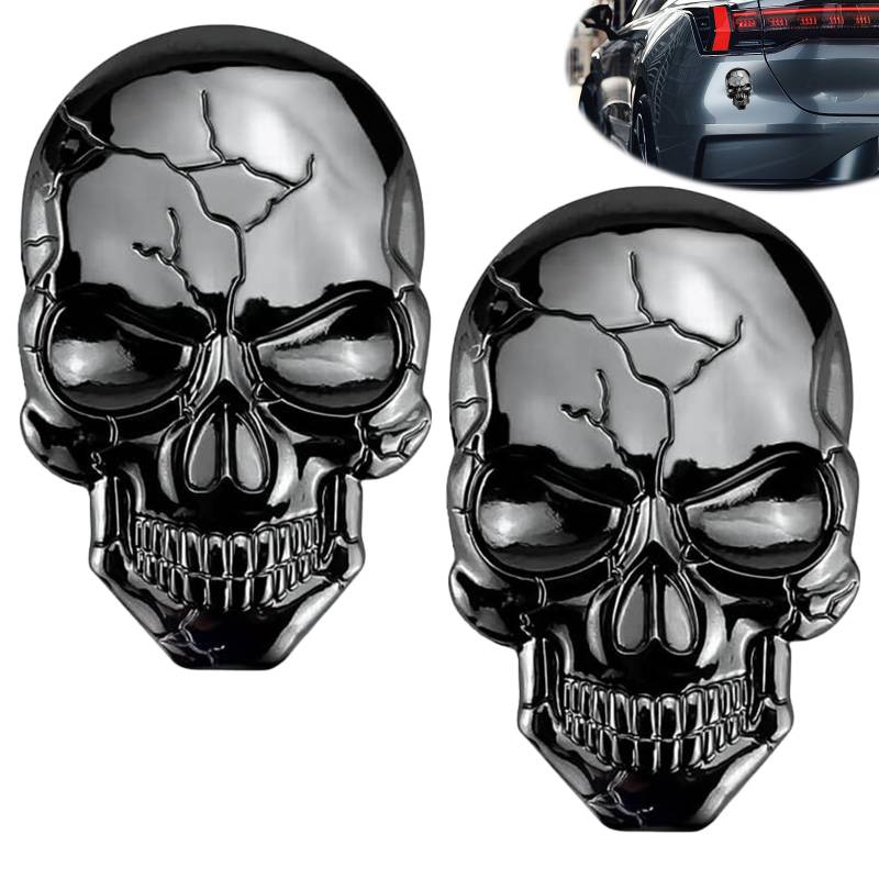 stroyayo 2 Stück Totenkopf Aufkleber Totenkopf Aufkleber Auto Autoaufkleber Totenkopf Metall Totenkopf Aufkleber Coole Auffällige Personalisierte Autoaufkleber für Motorräder Autos Helme von stroyayo