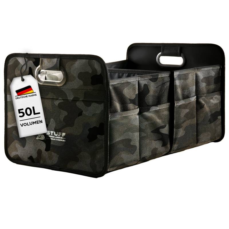 stuff from above - 50L Kofferraum Organizer Auto in Camouflage mit Klett - Große Kofferraum-Tasche - Antirutsch Klett Einkaufs- & Transporttasche - Kofferraum-Box (Car Bag, (57x35x30cm) von stuff from above