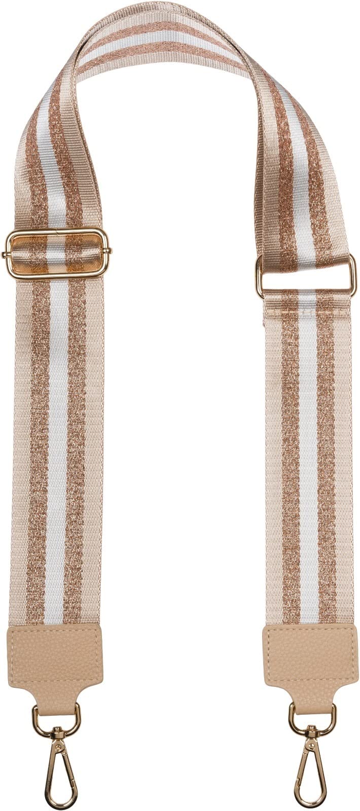 styleBREAKER Breiter Taschen Schulterriemen verstellbar mit Metallic Streifen Muster, Wechsel Taschengurt, Handyband, Handykette 02013029, Farbe:Beige-Rosegold von styleBREAKER