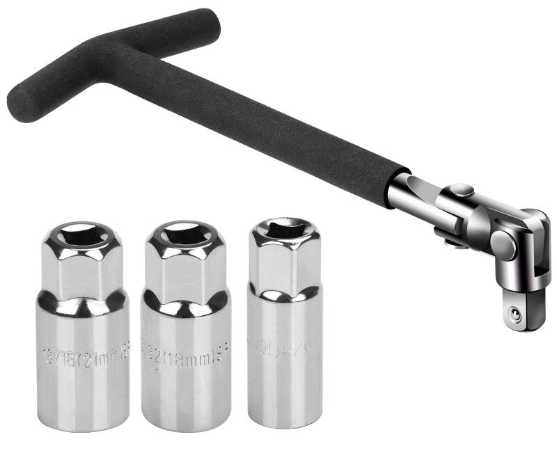 Sukudon Zündkerzenschlüsselsatz, 16 mm / 18 mm / 21 mm Zündkerzenschlüssel Set, 5-teilig für Auto und Motorradfür, Universal Matt-Schwarz Tools von sukudon