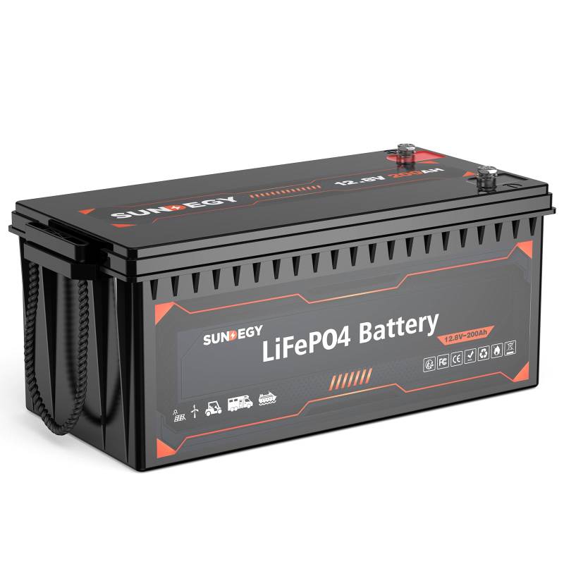 Sundegy LiFePO4 200Ah 12V Akku, 2560Wh Wiederaufladbare Lithium Batterie, 3000 Zyklen und BMS Schutz, Langer Lebensdauer Wartungsfrei, für Wohnmobil, Solaranlage, Boot, Notstromversorgung, Golfwagen von sundegy