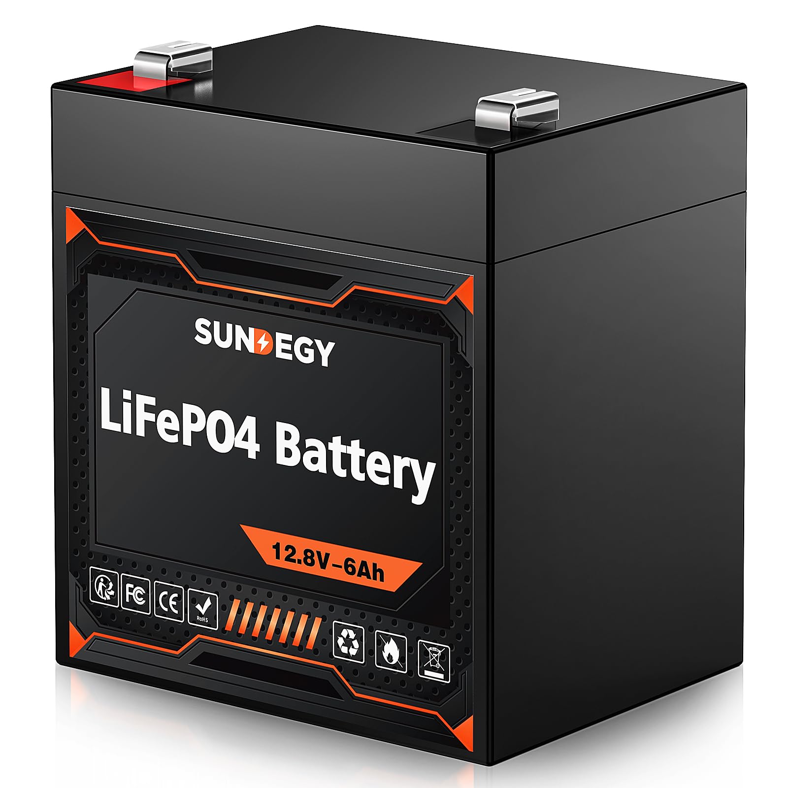 Sundegy LiFePO4 Akku 12V 6Ah, 76.8Wh Wiederaufladbare Lithium Batterie, 3000+ Deep Cycle und BMS-Schutz, Langer Lebensdauer Wartungsfrei, für Kinderroller Fischfinder Wohnmobile von sundegy