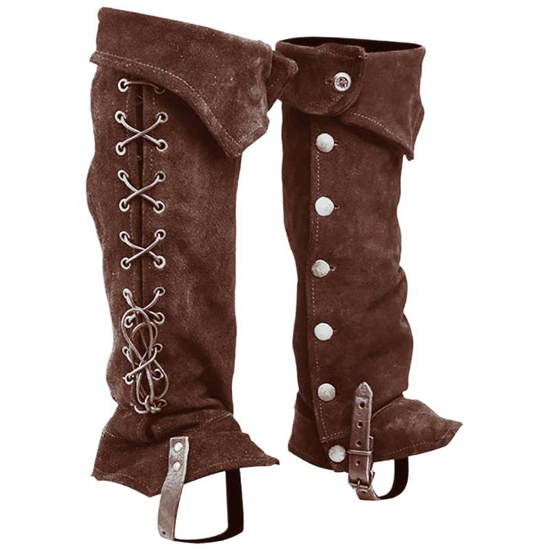 Stiefel Piratenstiefel Cover 1 Paar Viking mittelalterlicher Stiefel Cover mit Knopfverschluss Polyester Renaissance Kostüm für Cosplay Halloween, Dunkelbraun von tddouck