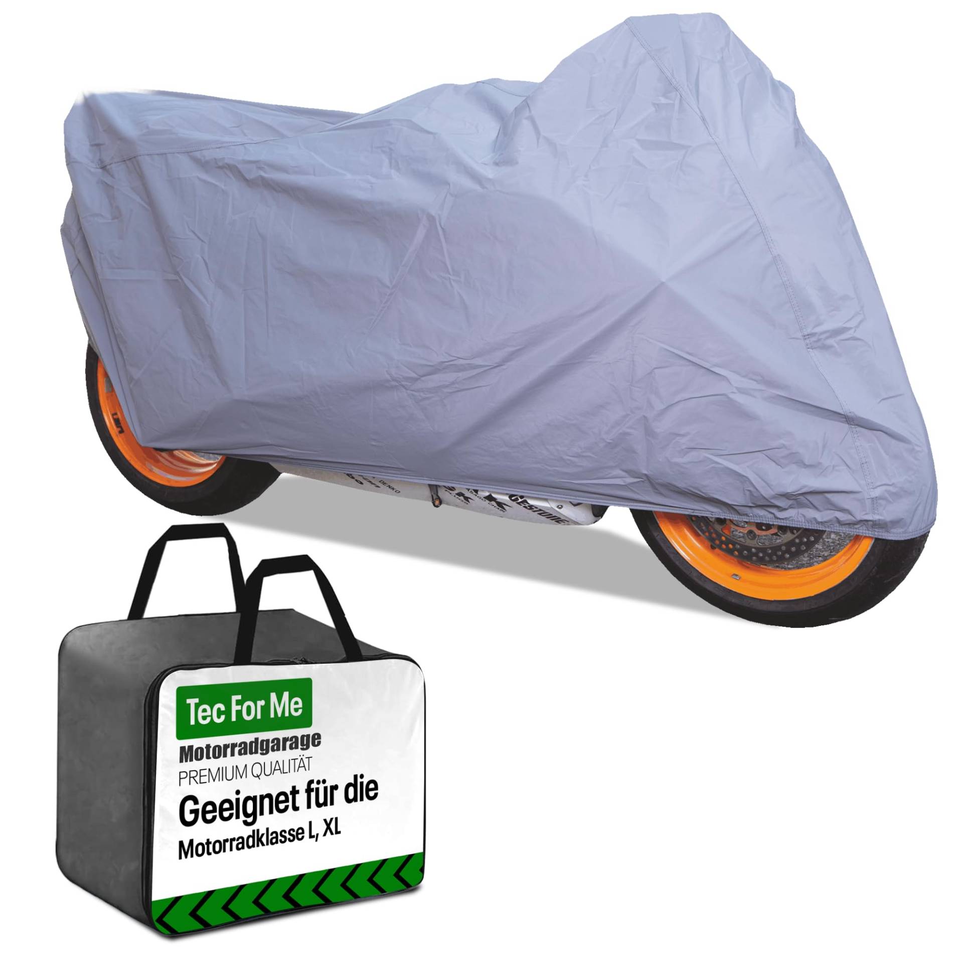 NEU! Hochwertige Motorradabdeckung - witterungsbeständig & luftdurchlässig, graue Plane, Polyester-Baumwolle-Mix, hitzebeständig, mit Sichtfenster, inkl. Aufbewahrungsbeutel, (L, 203x89x112 cm) von tec for me