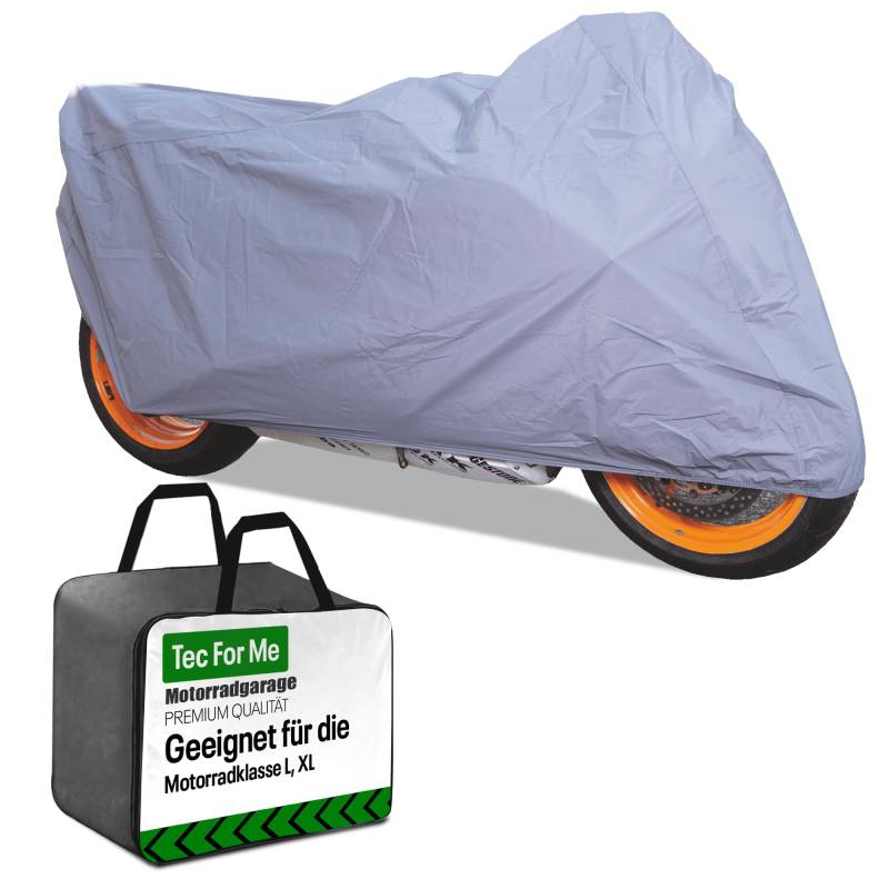 NEU! Hochwertige Motorradabdeckung - witterungsbeständig & luftdurchlässig, graue Plane, Polyester-Baumwolle-Mix, hitzebeständig, mit Sichtfenster, inkl. Aufbewahrungsbeutel, (L, 203x89x112 cm) von tec for me