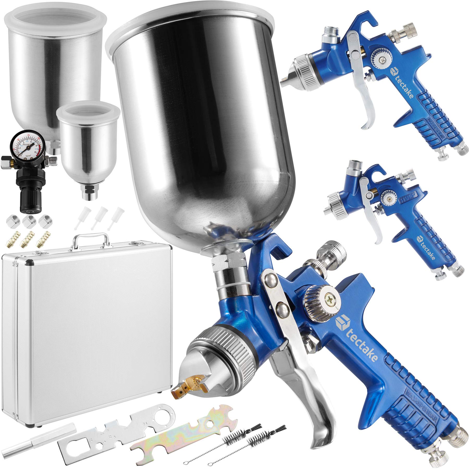 tectake® HVLP Lackierpistolen Set, 0,8/1,3/1,7mm Düse, inkl. Alukoffer - Verschiedene Modelle & Sets - (Set 400495) von tectake