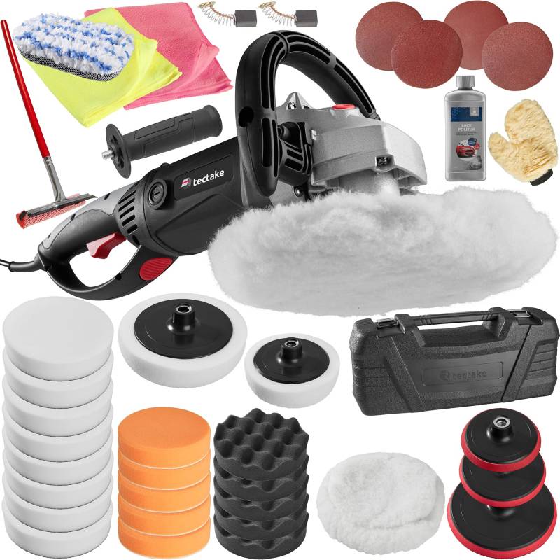 tectake® Poliermaschine, Exzenter Poliermaschine Auto, Polierset, Kratzer Entferner Auto für Autopolitur, Flugrostentferner Auto, Glaspolitur Autoscheibe, Scheinwerfer Polierset, Polierpads - 37tlg. von tectake