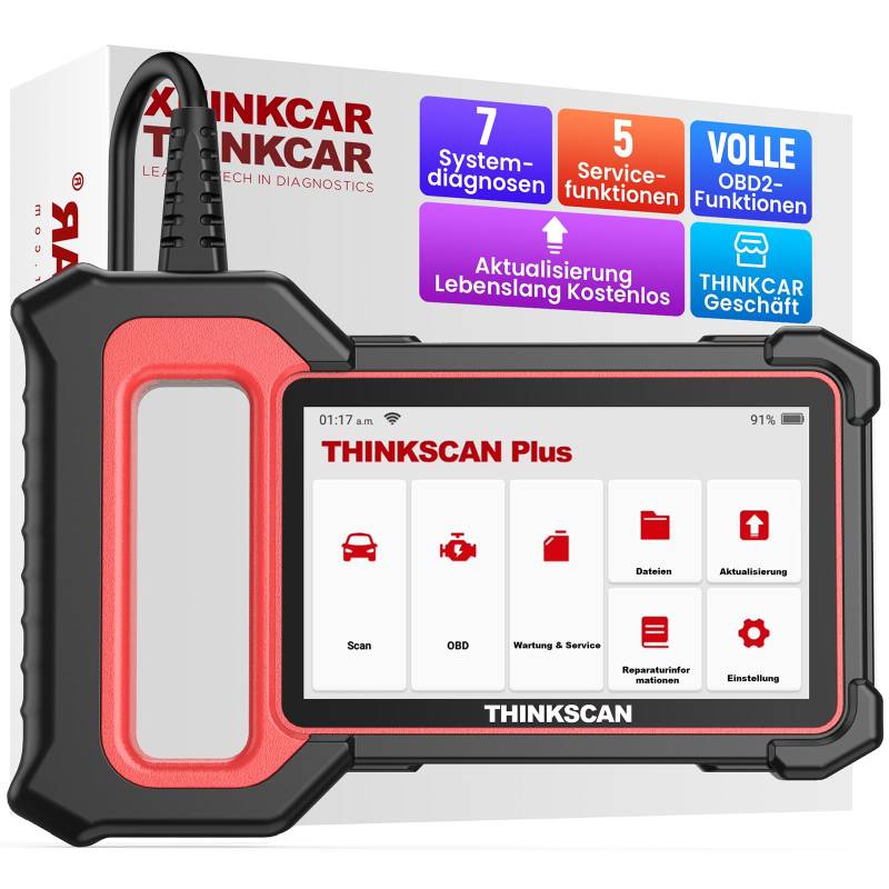 thinkcar OBD2 Diagnosegerät, ThinkScan Plus S7 Diagnosegerät Auto Mit 7 Systemdiagnosen (ABS SRS ECM TCM BCM AC IC) Und 5 -Service-Funktionen von thinkcar