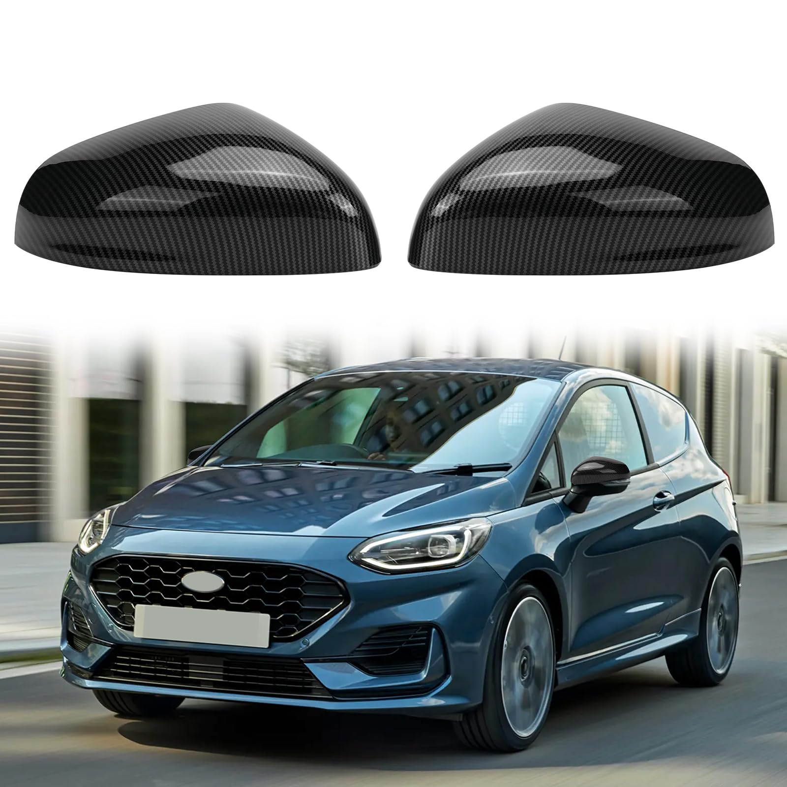 1 Paar Spiegelabdeckungen Ersatz für Ford Fiesta MK7 2017-2023/Puma 2019-2024, Auto Spiegelkappen Außenspiegel Außenspiegelkappe Rückspiegelkappe Abdeckungen Glänzend (Kohlenstoffmuster) von tivekeo