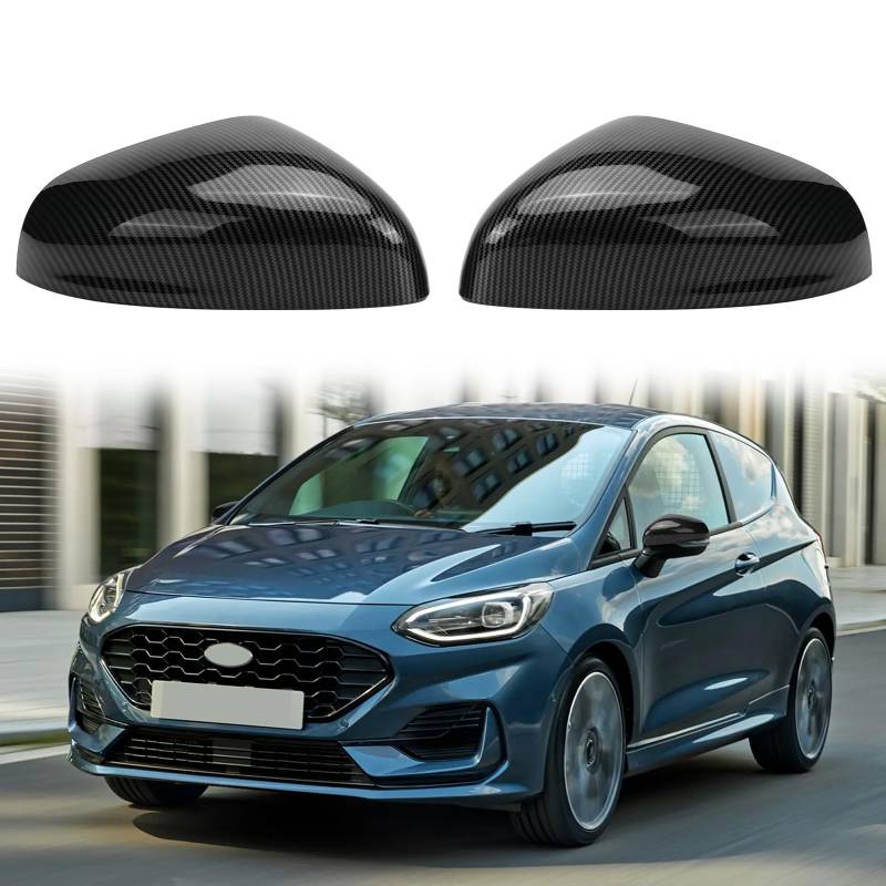 1 Paar Spiegelabdeckungen Ersatz für Ford Fiesta MK7 2017-2023/Puma 2019-2024, Auto Spiegelkappen Außenspiegel Außenspiegelkappe Rückspiegelkappe Abdeckungen Glänzend (Kohlenstoffmuster) von tivekeo