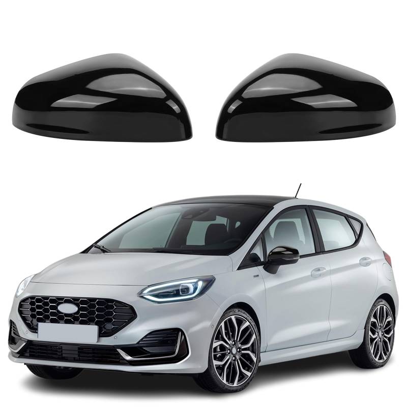 1 Paar Spiegelabdeckungen Ersatz für Ford Fiesta MK7 2017-2023/Puma 2019-2024, Auto Spiegelkappen Außenspiegel Außenspiegelkappe Rückspiegelkappe Abdeckungen Glänzend (Schwarz) von tivekeo