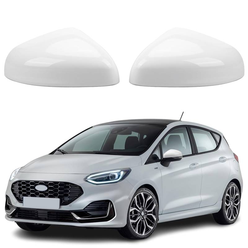 1 Paar Spiegelabdeckungen Ersatz für Ford Fiesta MK7 2017-2023/Puma 2019-2024, Auto Spiegelkappen Außenspiegel Außenspiegelkappe Rückspiegelkappe Abdeckungen Glänzend (Weiß) von tivekeo