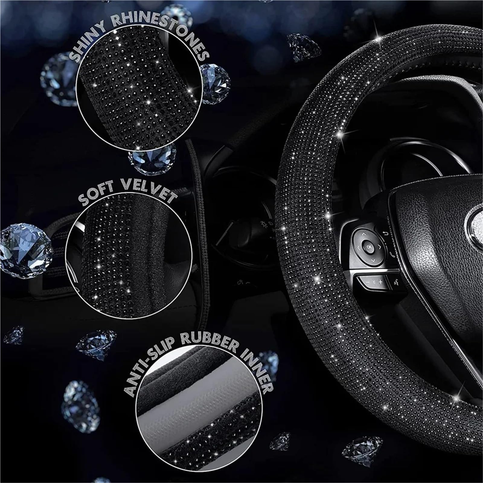 Auto Lenkradbezug Bling Bling Diamant Strass Kristall Auto Lenkrad Abdeckung PU Leder Auto Zubehör Fall Auto Styling Auto Lenkradabdeckung(Color) von tnbru